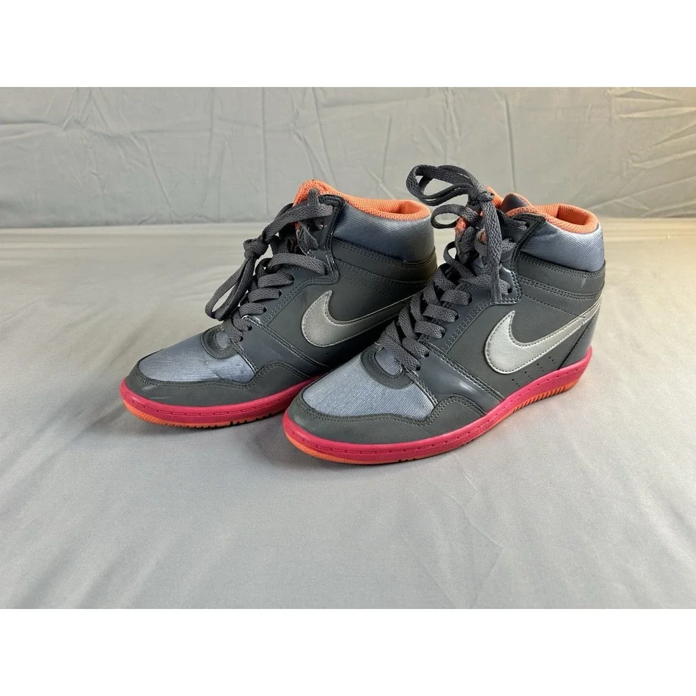 Nike‎ Court Borough Mid GS Youth 7Y Gray Orange High Top Sneakers